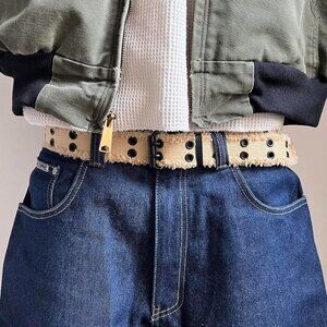 2000s round studded tan and black grunge belt